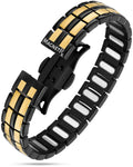 Black and gold two-tone stainless steel watch bracelet with magnetic clasp from ellipsemax titanium 5000 gauss magnetic bracelet for men