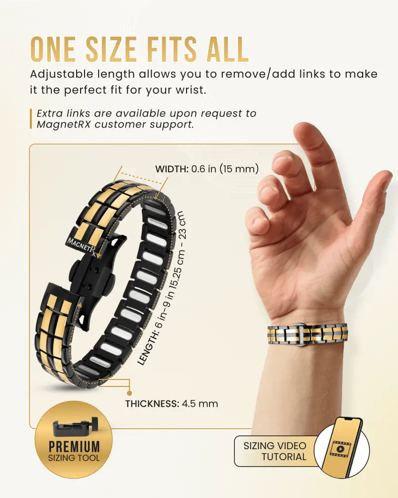 Ellipsemax titanium 5000 gauss magnetic bracelet for men in black and gold with a sleek segmented design