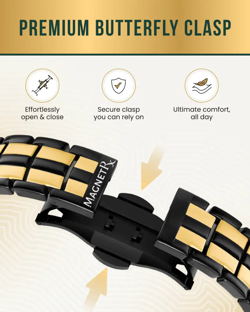 Ellipsemax titanium 5000 gauss magnetic bracelet for men in black and gold two-tone with premium butterfly clasp