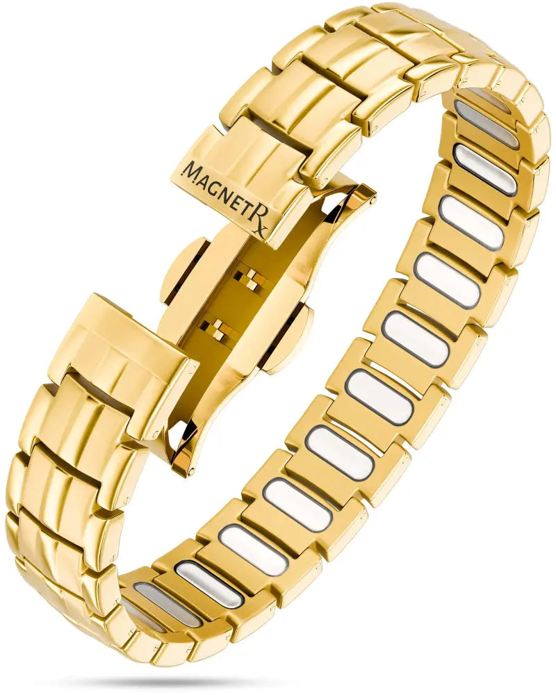 Ellipsemax gold titanium 5000 gauss magnetic bracelet with gold-tone metal bracelet and polished interlocking links