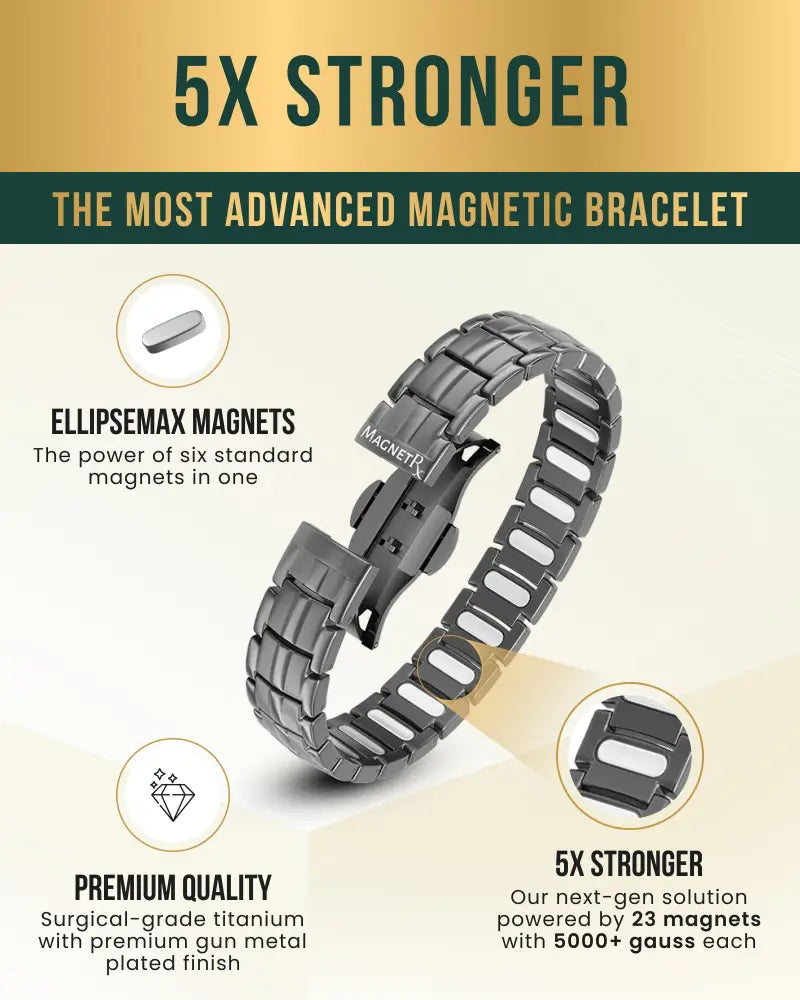 Ellipsemax men’s gunmetal titanium magnetic bracelet featuring sleek dark gray surgical-grade titanium design
