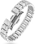 Ellipsemax silver titanium magnetic link bracelet for men with silver-toned stainless steel interlocking clasp engraved magnetrx