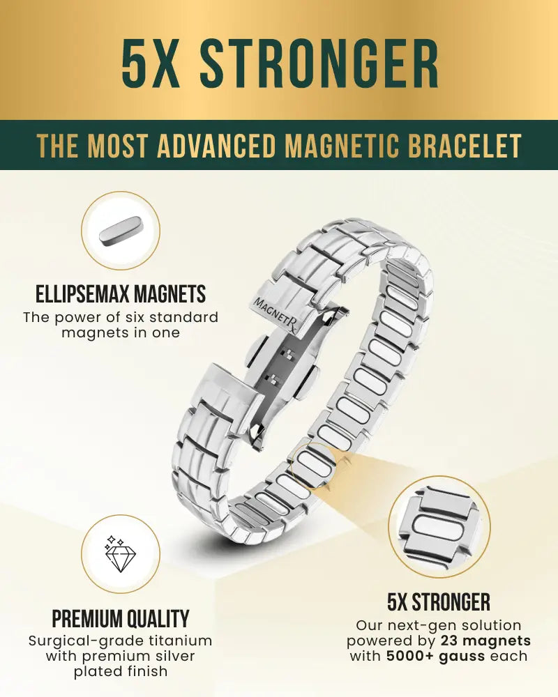 Ellipsemax silver titanium magnetic link bracelet for men with sleek silver plating and modern interlocking design engraved magnetr