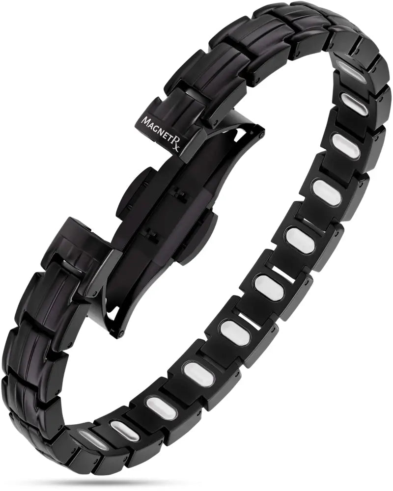 Ellipsemax black titanium magnetic link bracelet with sleek interlocking links and polished finish
