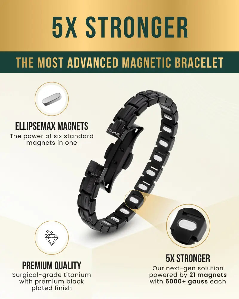 Ellipsemax black titanium magnetic link bracelet made of surgical-grade titanium with premium black plated finish