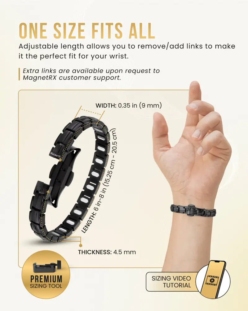 Ellipsemax black titanium magnetic link bracelet with adjustable links and sleek modern design for everyday wear