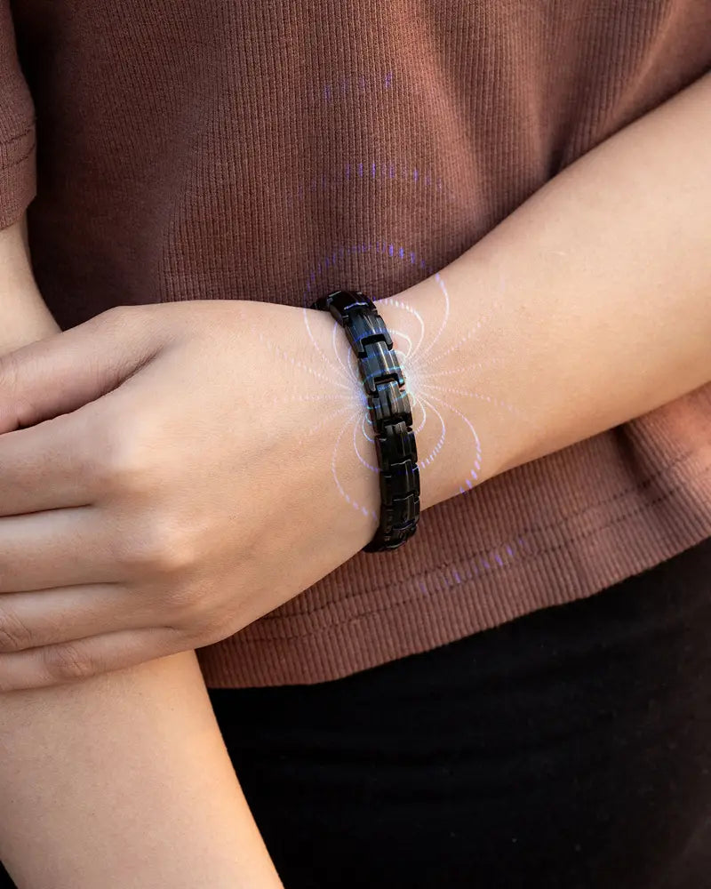 Black ceramic Ellipsemax titanium magnetic link bracelet with sleek segmented design visible from the back side