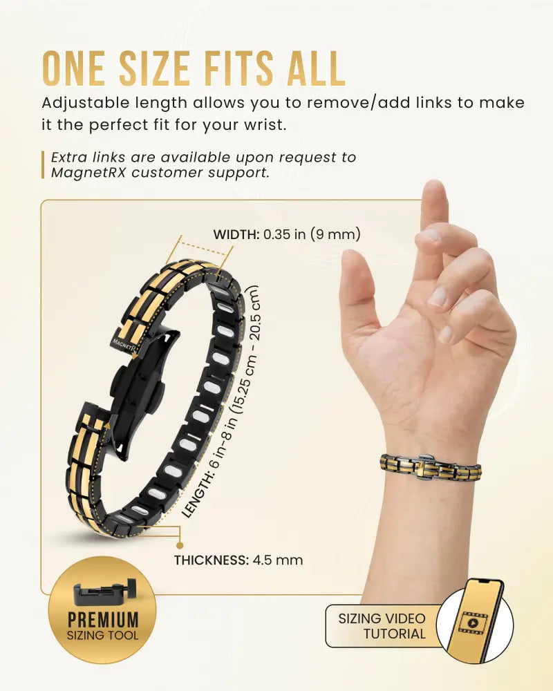 Ellipsemax black and gold segmented magnetic bracelet with adjustable links for a customizable fit