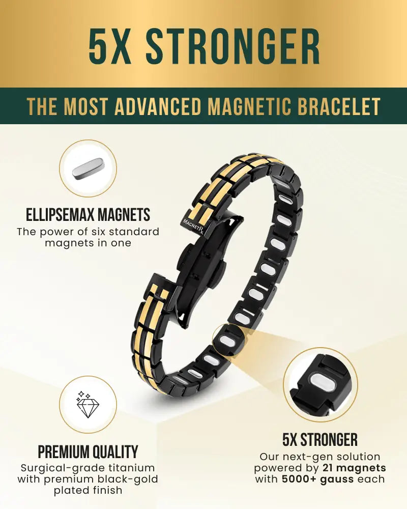 Ellipsemax black and gold-plated segmented magnetic bracelet with a sleek design for style and wellness benefits