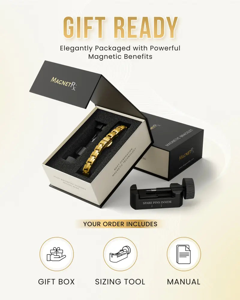 Ellipsemax gold titanium magnetic therapy bracelet for women with sleek interlocking link design