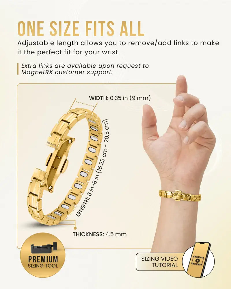 Ellipsemax gold titanium magnetic therapy bracelet for women with adjustable gold-toned interlocking links and sleek design
