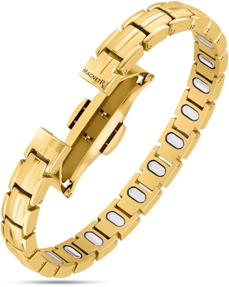 Gold-tone metal Ellipsemax titanium magnetic therapy bracelet for women with magnetic links and magnetrx clasp