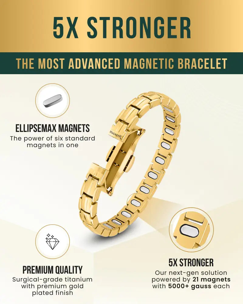 Ellipsemax gold titanium magnetic therapy bracelet for women with gold-plated surgical-grade titanium and embedded magnets