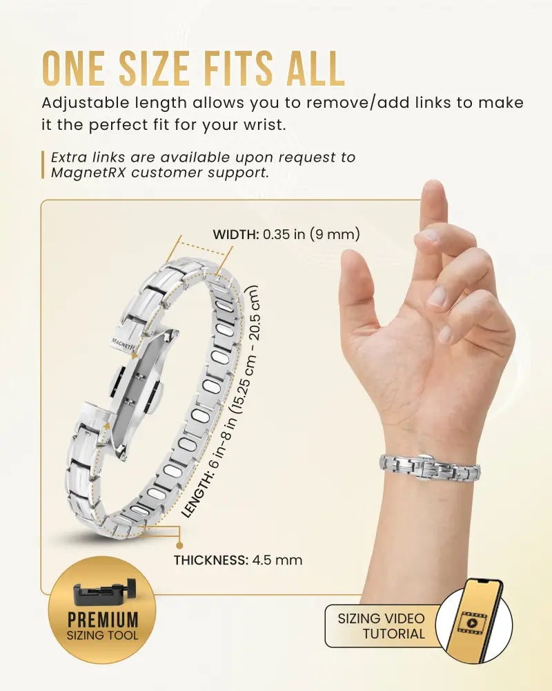 Ellipsemax silver magnetic titanium link bracelet for women with interlocking links and sleek modern design