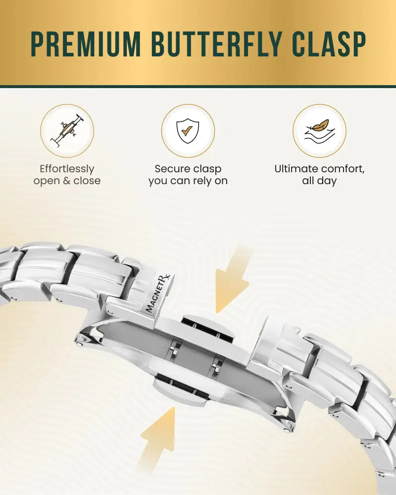Ellipsemax silver magnetic titanium link bracelet for women with a silver stainless steel bracelet and premium butterfly clasp