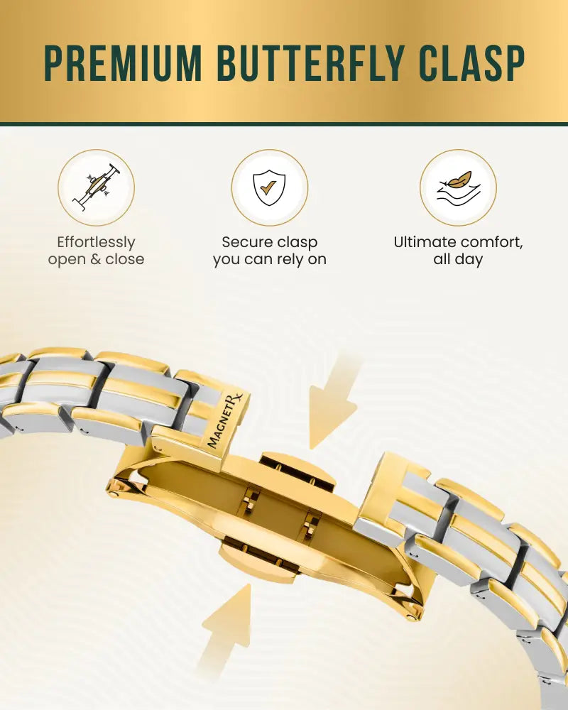 Ellipsemax two tone titanium magnetic bracelet for women in gold and silver with premium butterfly clasp