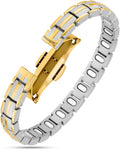 Ellipsemax two tone titanium magnetic bracelet for women with two-tone gold and silver stainless steel links and magnetx clasp