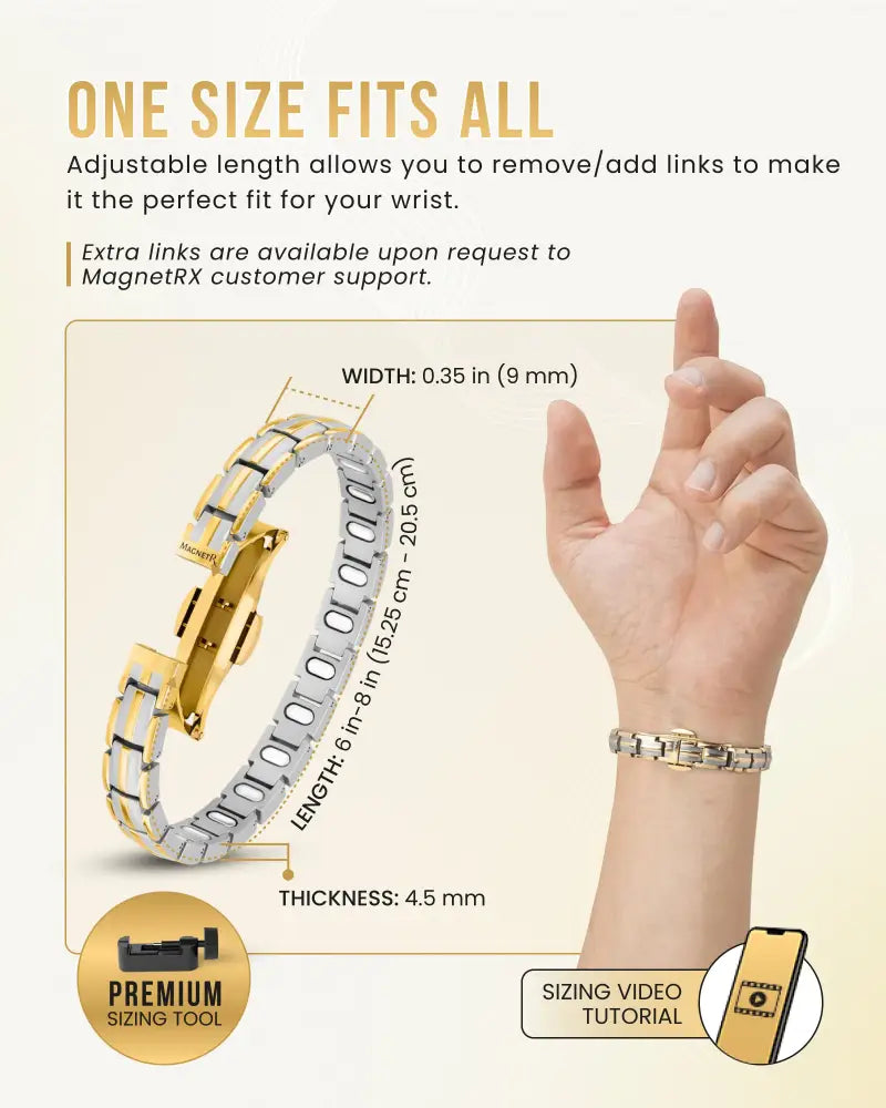 Ellipsemax two tone titanium magnetic bracelet for women with alternating gold and silver sleek links