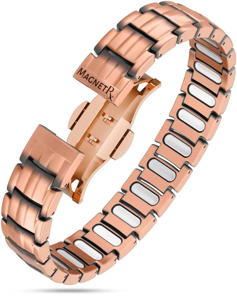 Ellipsemax rose gold pure copper magnetic link bracelet with sleek interlocking links and polished finish