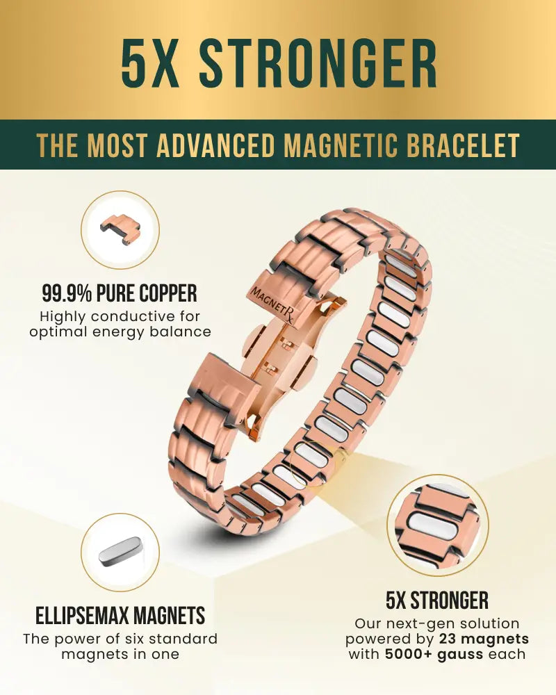 Ellipsemax rose gold pure copper magnetic link bracelet with interlocking design and embedded ellipsemax magnets