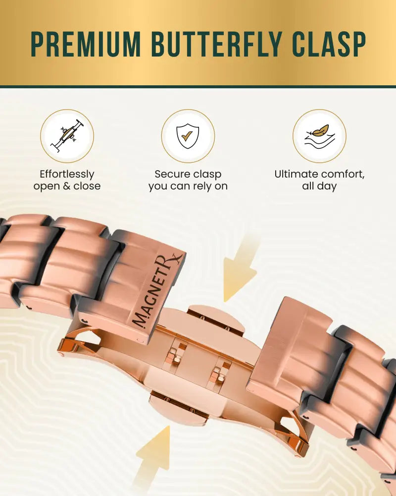 Ellipsemax rose gold pure copper magnetic link bracelet with black accent links and premium butterfly clasp