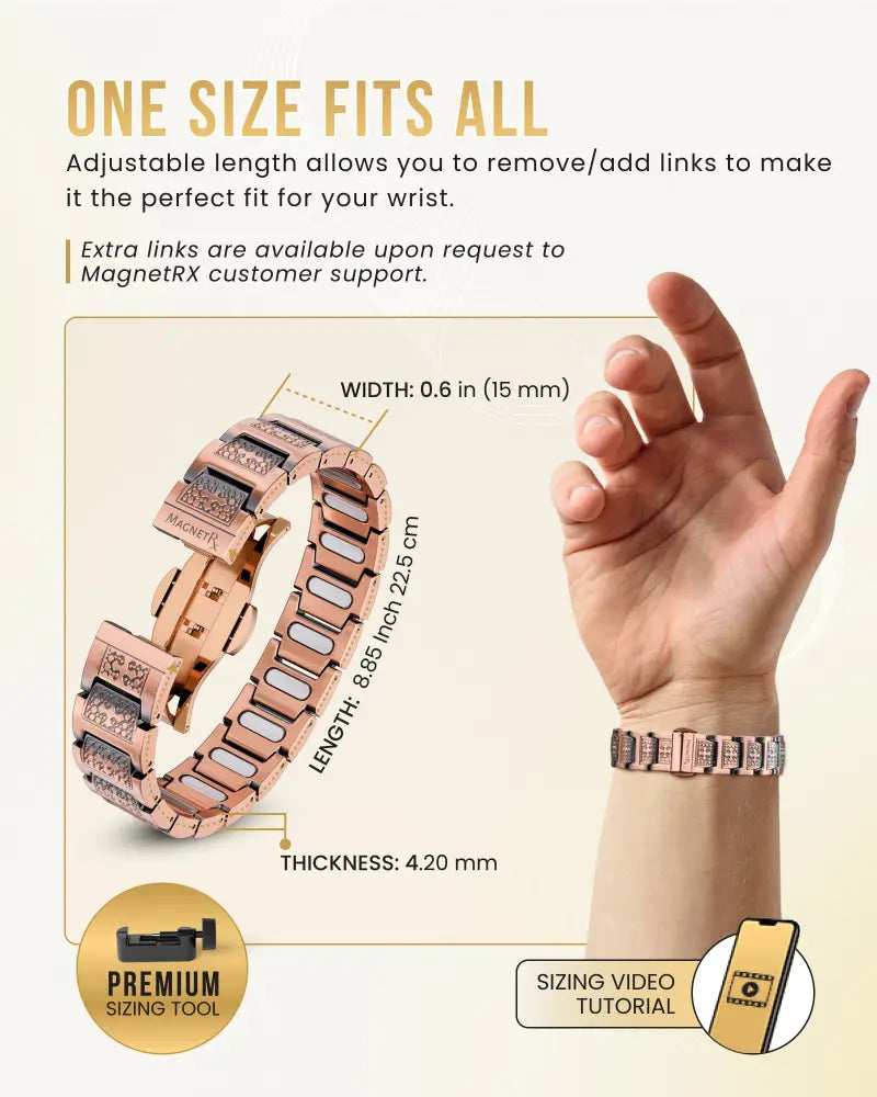 Magnetrx Ellipsemax men’s rose gold-toned pure copper magnetic bracelet with interlocking links and adjustable fit