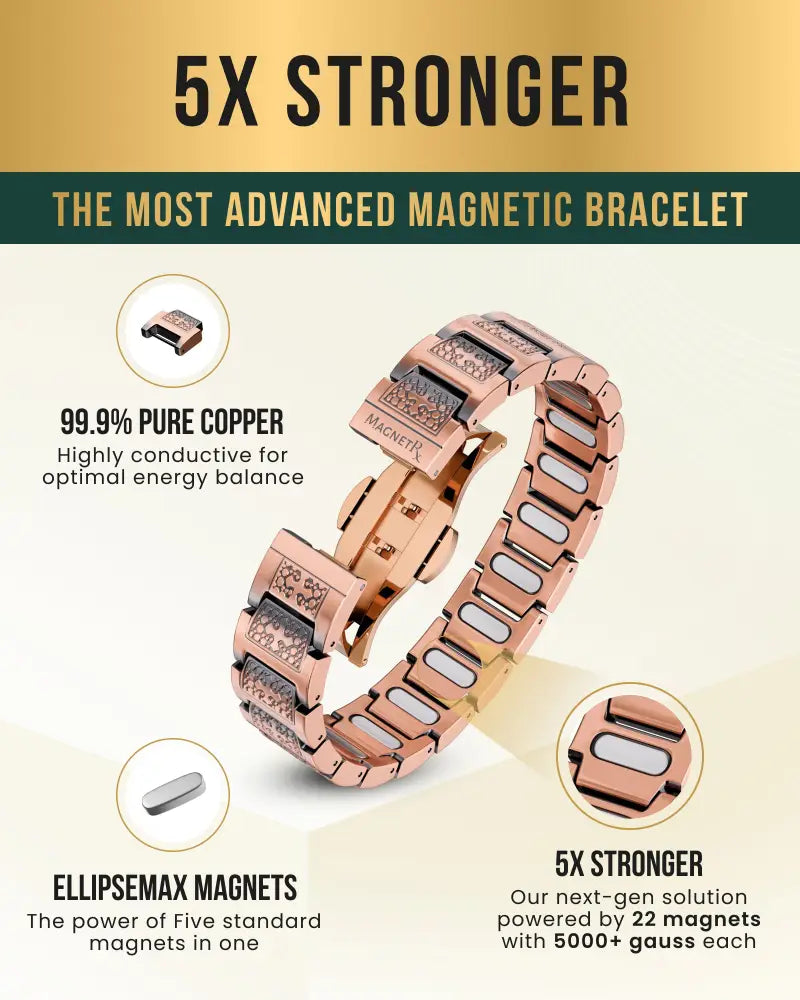 Rose gold-toned Magnetrx Ellipsemax men’s pure copper magnetic bracelet with interlocking links and embedded magnets