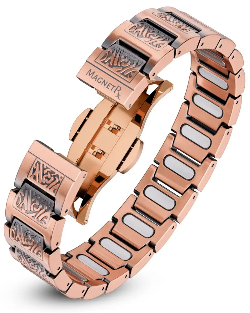 Ellipsemax Viking rose gold magnetic copper bracelet for men with intricate engraved patterns and sleek modern design