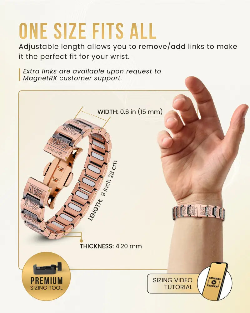 Ellipsemax Viking rose gold magnetic copper bracelet for men with interlocking links and engraved patterns