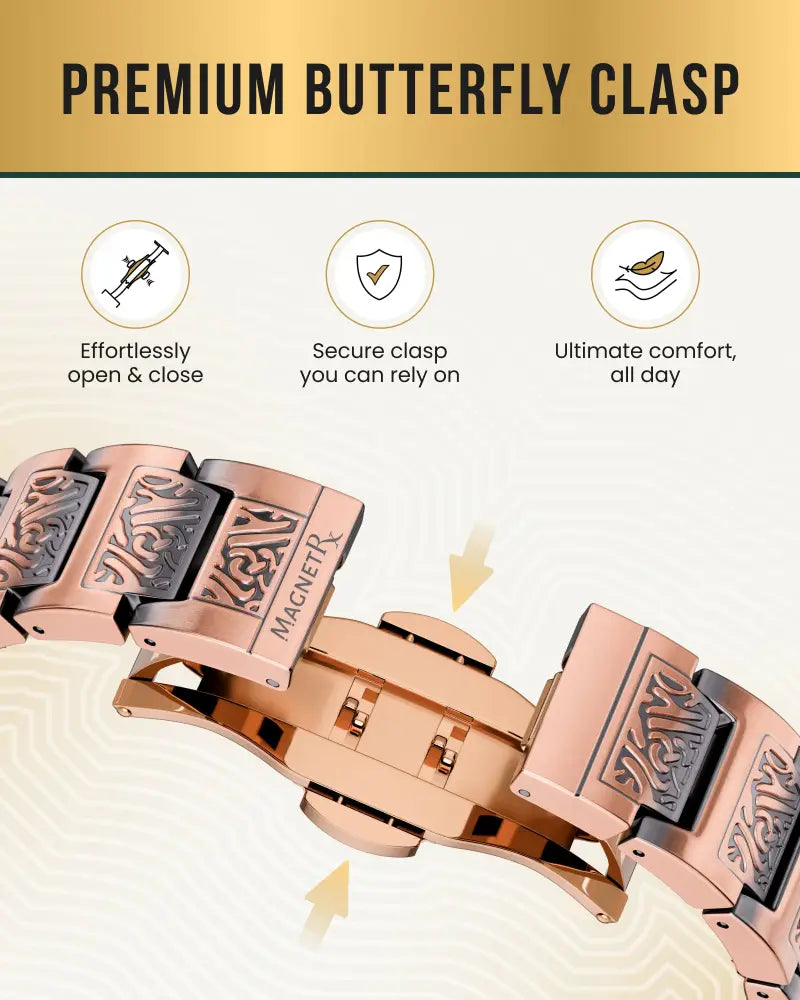 Ellipsemax viking rose gold magnetic copper bracelet for men with rose gold-toned metal band and intricate engraved patterns