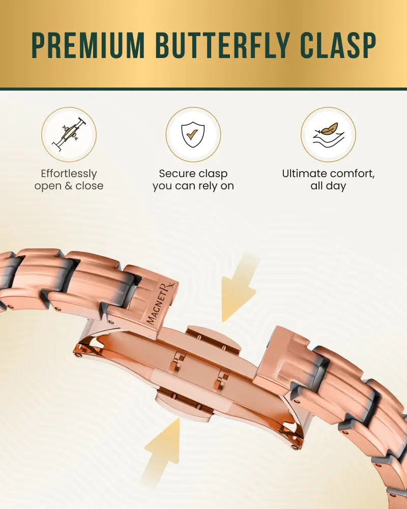 Ellipsemax magnetic rose gold copper therapy bracelet with rose gold-toned magnetic bracelet and premium butterfly clasp