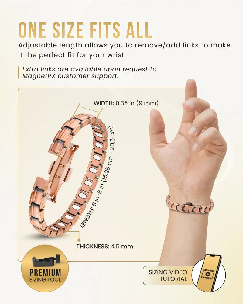 Ellipsemax magnetic rose gold copper therapy bracelet with interlocking links and sleek adjustable design