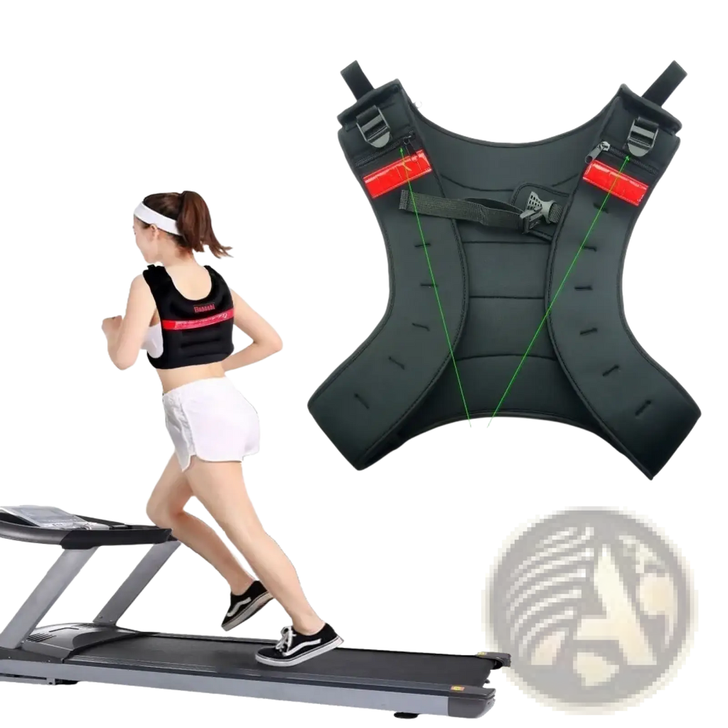 Eluanshi weighted vest for fitness and strength training in black with red reflective strips and adjustable straps