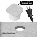 Silver tempered glass embedded wireless desktop charger 15w with snowflake steel finish and circular lightning bolt design