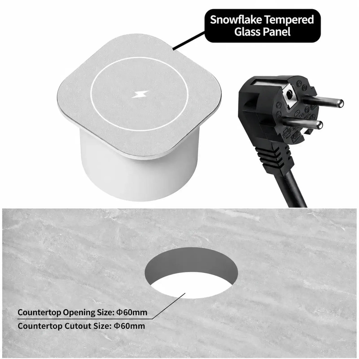 Silver snowflake tempered glass panel wireless charging pad with sleek modern design embedded wireless desktop charger 15w