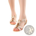 Beige woven leather korean wedge sandals with wooden bead accents and a comfortable heel for casual wear