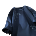 Navy blue cotton embroidered bird oversized t-shirt with delicate white branches and leaves on the chest