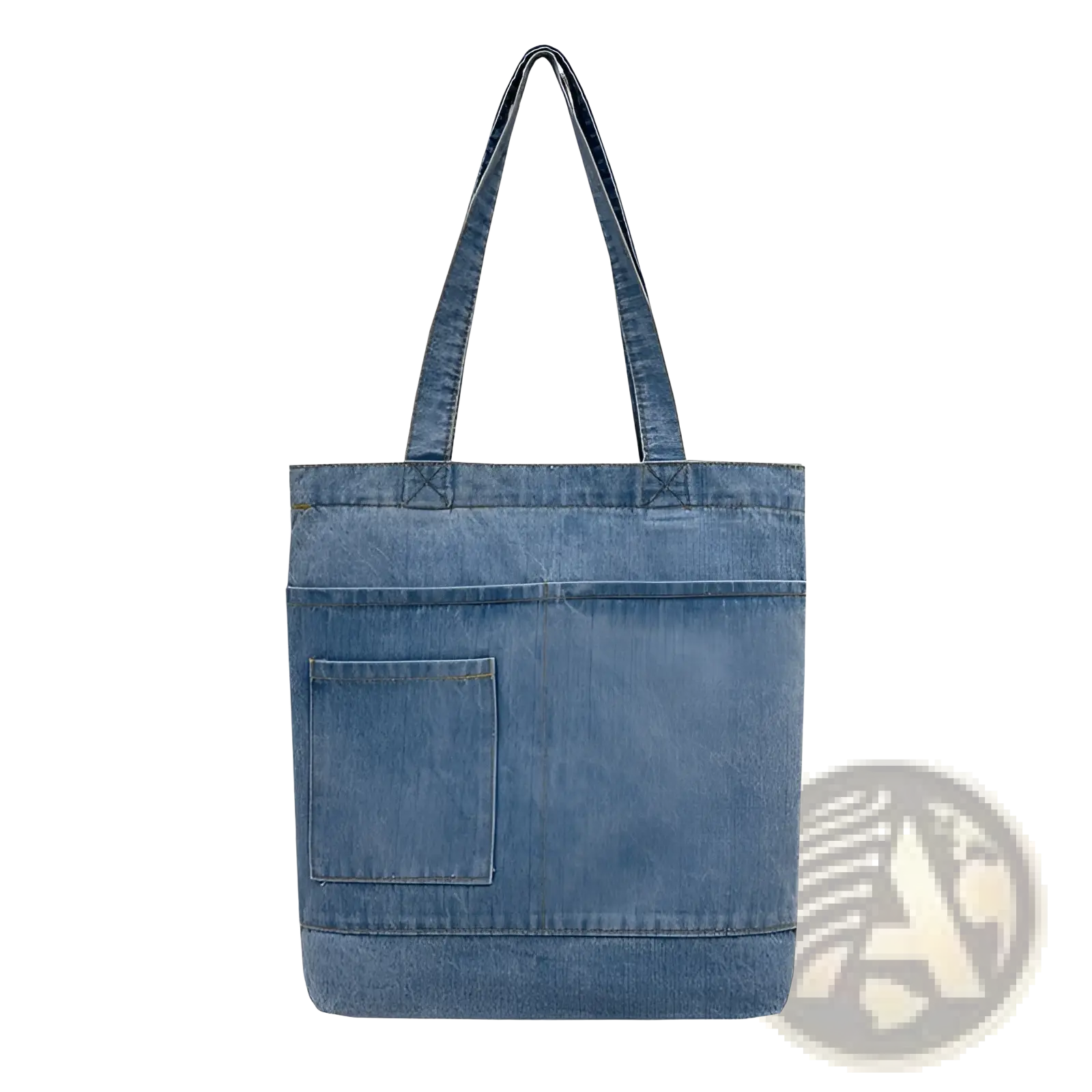 Blue embroidered denim tote bag with front pocket and soft sturdy handles for everyday use