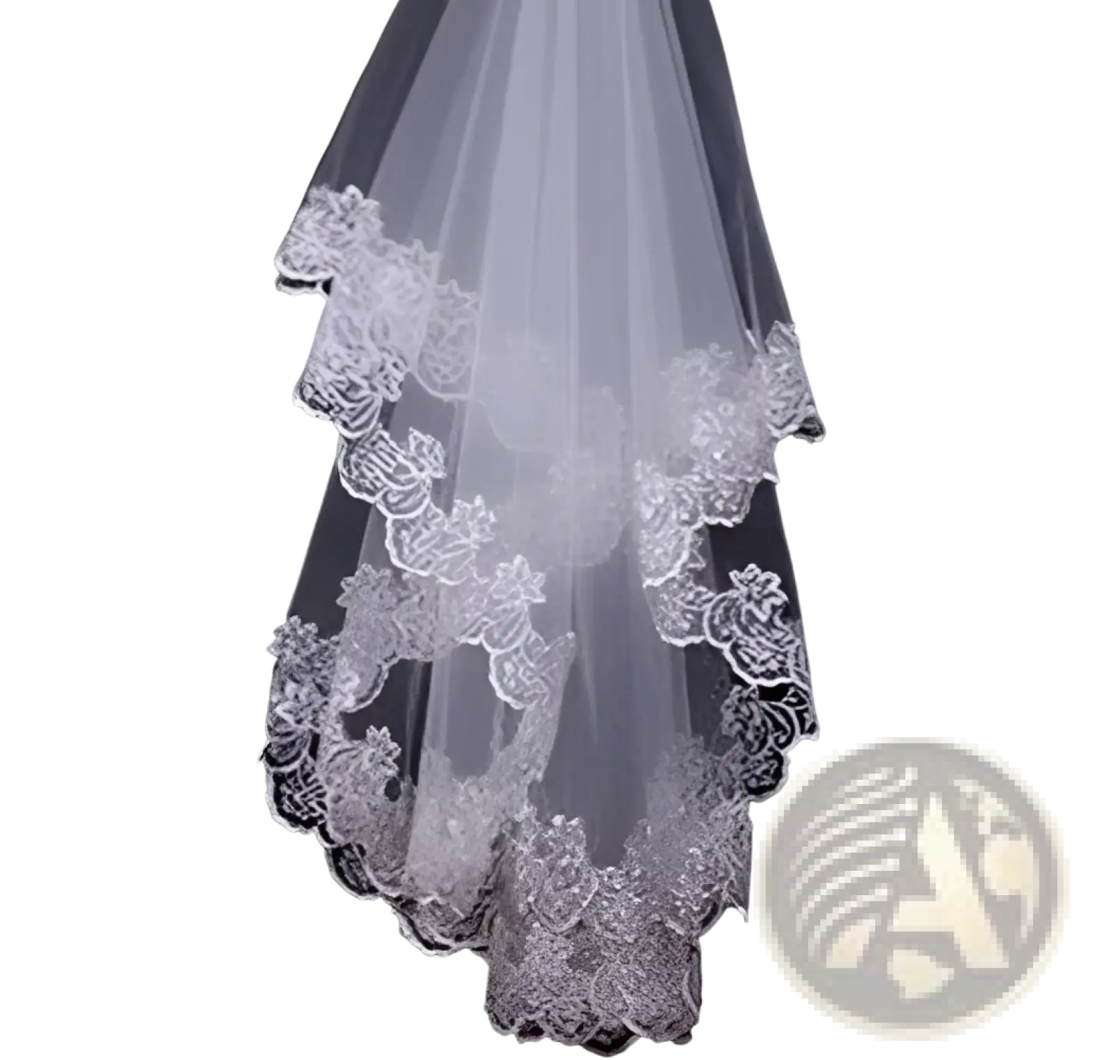 Embroidered floral lace cathedral wedding veil in white sheer tulle with delicate 1.5m length and intricate floral edges