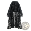 Black embroidered floral lace high low tiered skirt with sheer layered design