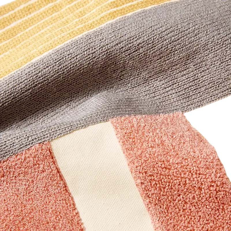 Embroidered geometric cushion cover 45x45cm 30x50cm with soft textured towel featuring mustard yellow gray cream and dusty rose stripes