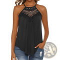 Black embroidered halter camisole with lace detailing and ruffled trim in a delicate halter neck design