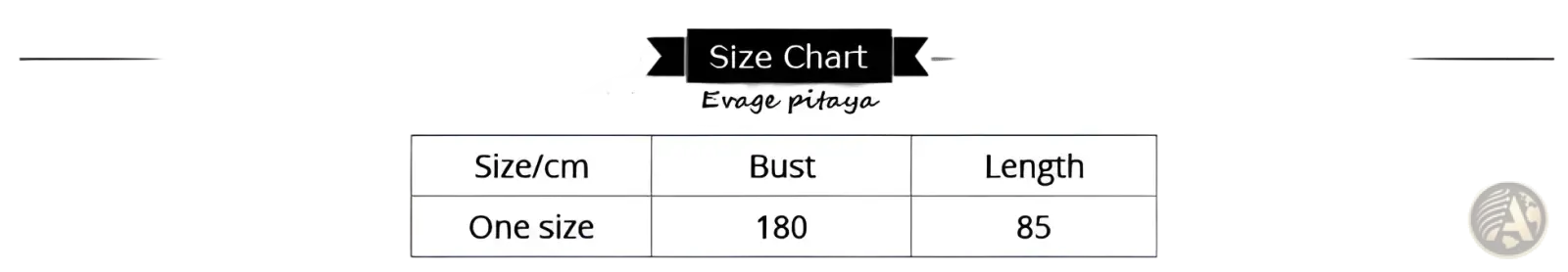 Size chart for evage pitaya embroidered lace v neck beach cover up dress showing one size bust 180 cm length 85 cm