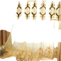 Beige sheer embroidered living room curtains with gold floral patterns designed for french window use