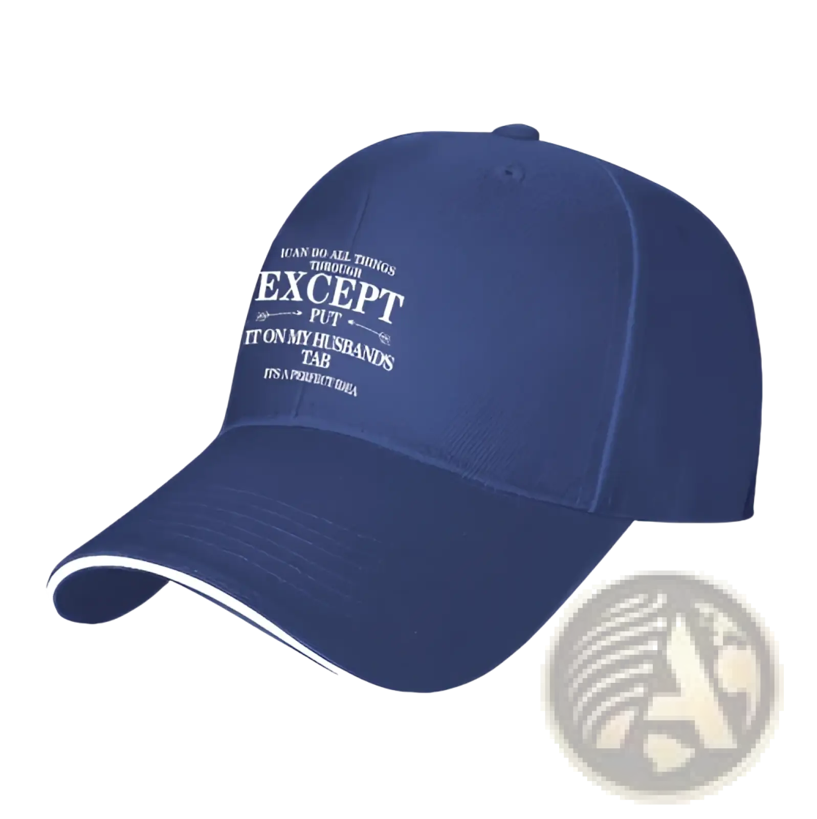 Navy blue embroidered slogan baseball cap with white contrasting brim designed as a sun hat for women
