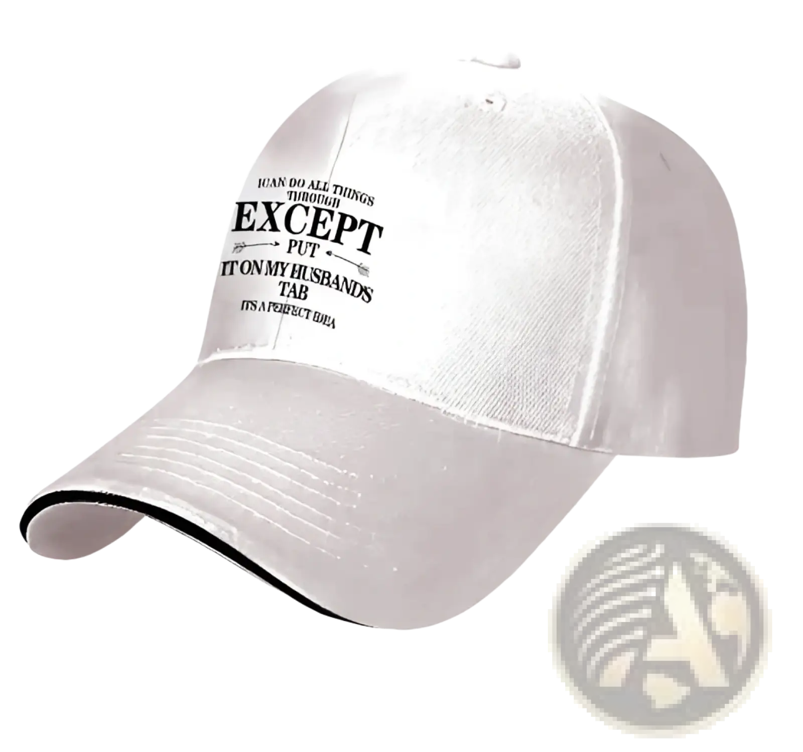 White embroidered slogan baseball cap for women with black text and subtle mesh panel on the back for sun protection