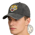 Embroidered tiger baseball cap unisex cotton hat in dark gray with a vibrant yellow and red tiger logo