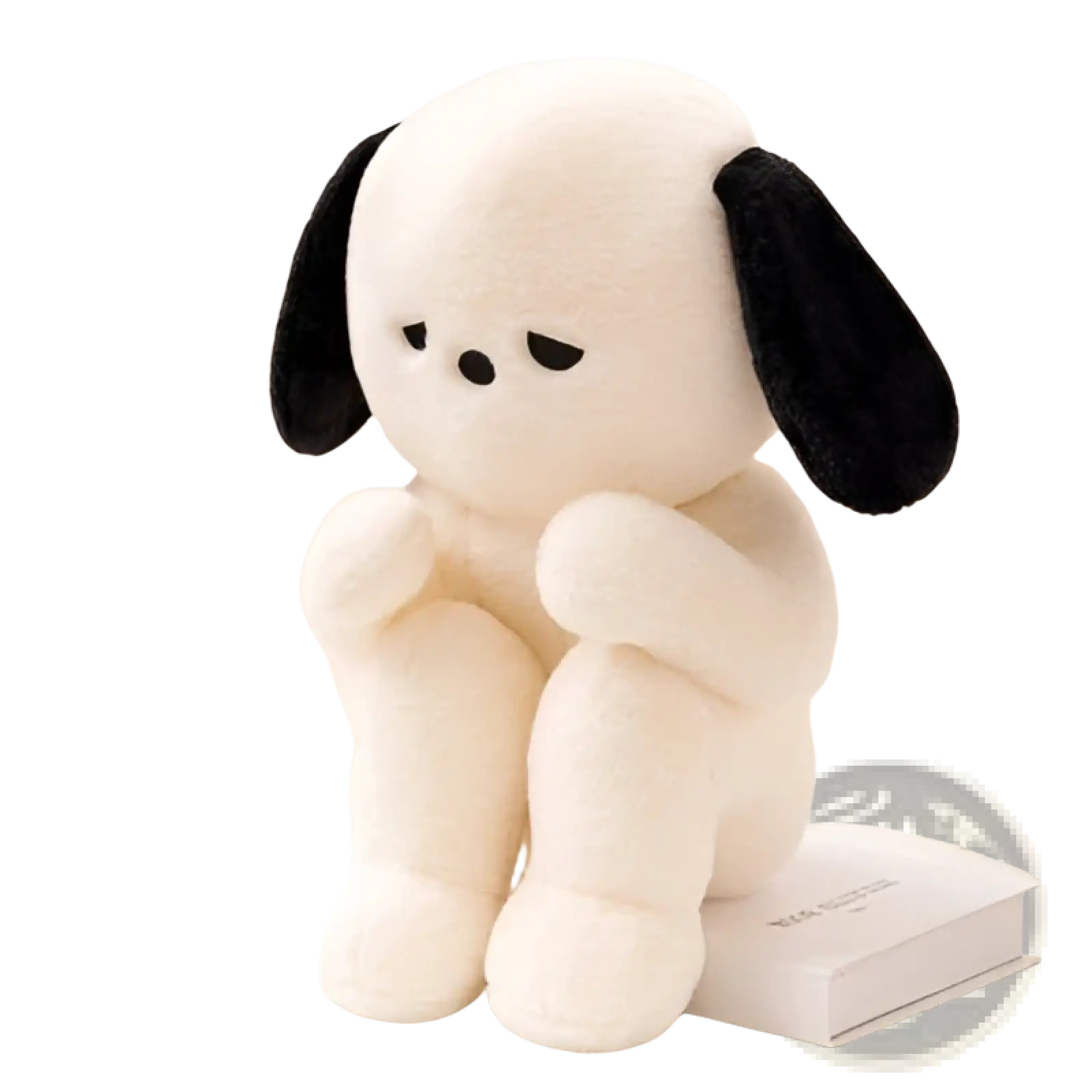 Emopuppy plush dog cream floppy ear stuffed toy soft cream-colored plush dog with black floppy ears and embroidered face