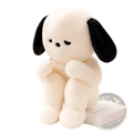 Emo Puppy Plush dog cream floppy ear stuffed toy made of soft plush with embroidered facial features in a cozy pose