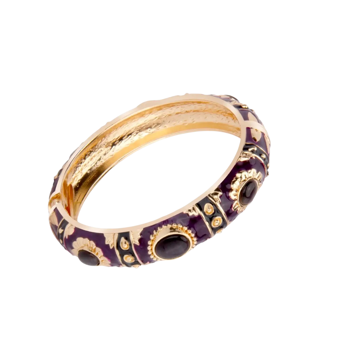 Decorative purple and gold enamel bracelet with black stones in floral patterns made of zinc alloy hand bracelets